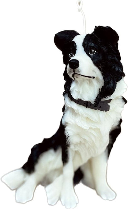 YMAR - Lavender Scented Decorative Candle in the Shape of a Border Collie Statue Realistic Sculpture Carved Animal Collectible Figurine for Home (Black and White)