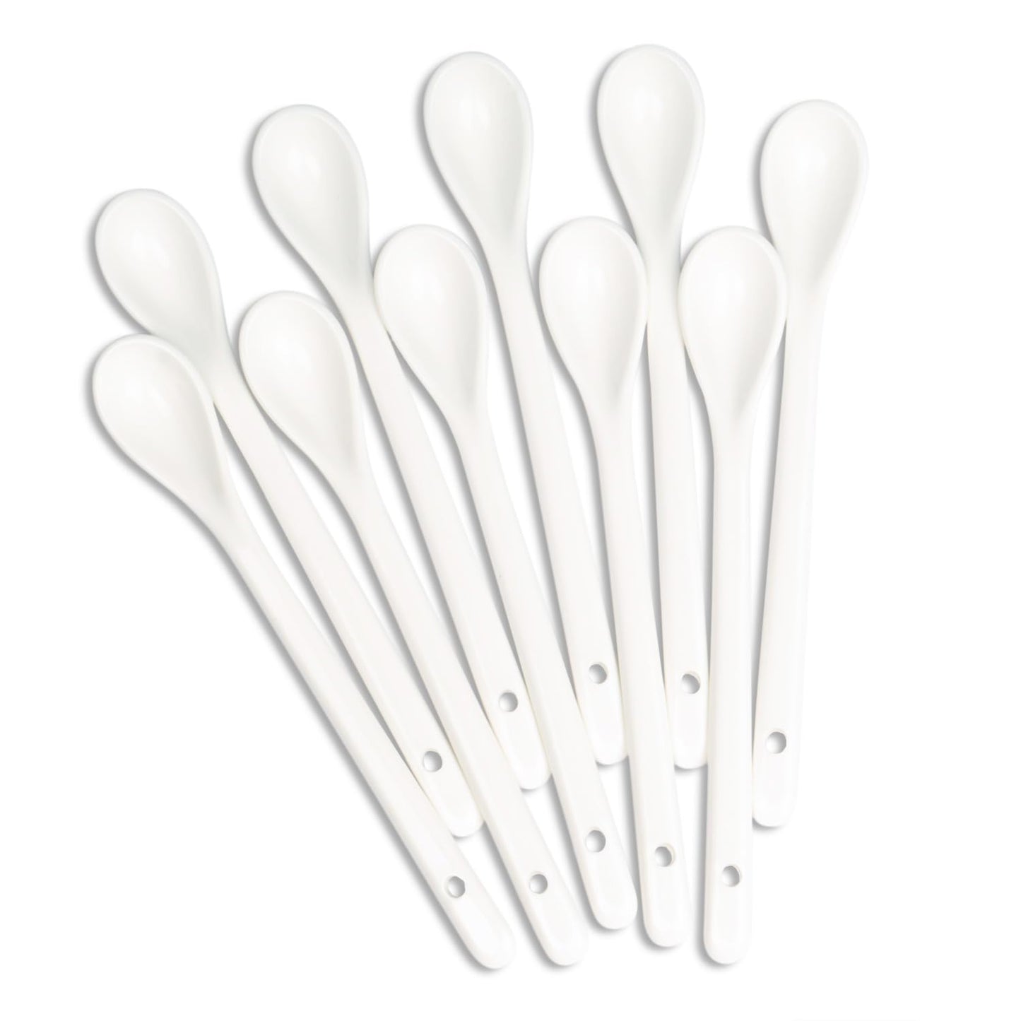 White Long Handle Porcelain Spoons Coffee, Tea, Yogurt and Ice-cream, Cutlery Fitting Ceramic Spoons 6.7 Inch Set of 10 (10, 6.7 inch)