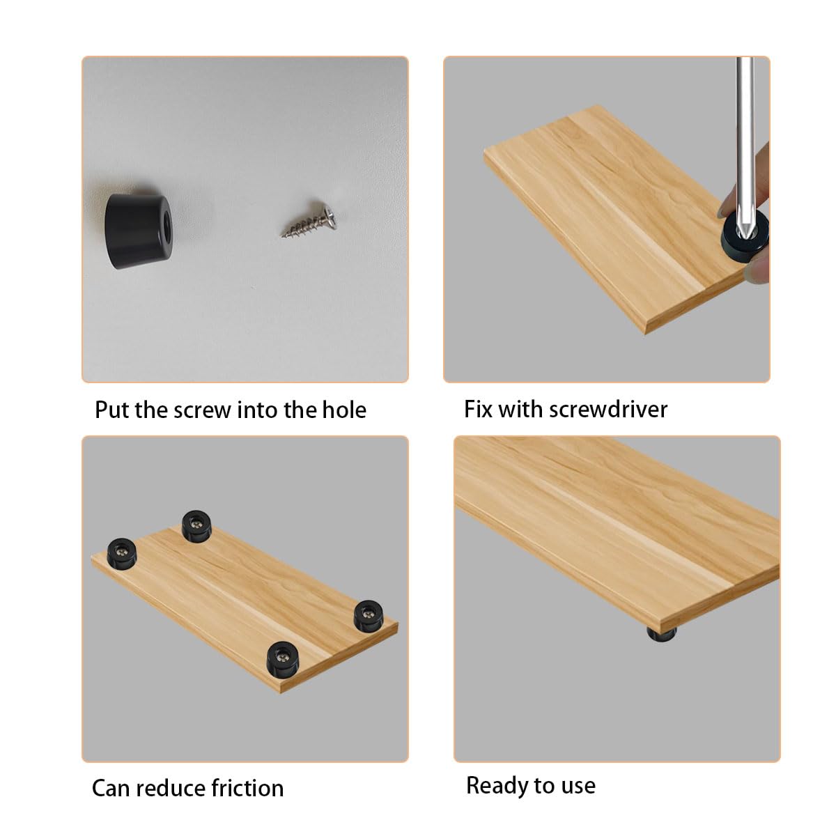 ZYYC 20 PCS Black Rubber Feet with Stainless Screws, Non Slip Rubber Bumper for Cutting Board (0.51" H x 1" D)
