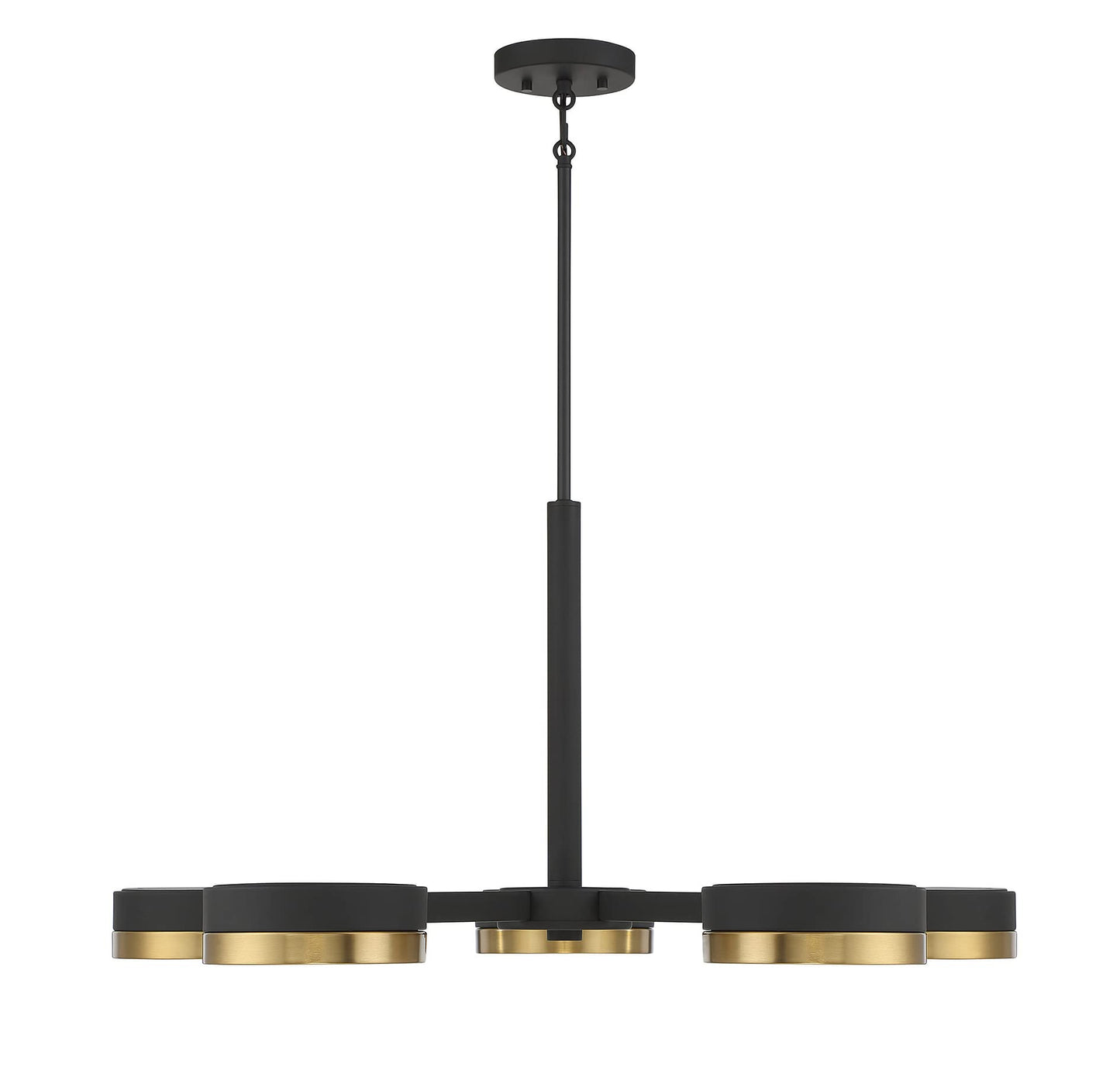 Savoy House 1-1635-5-143 Ashor Modern Geometric Crushed Crystal Chandelier, Integrated LED 5-Light 55 Total Watts, 16" H x 34" W, Matte Black with Warm Brass Accents