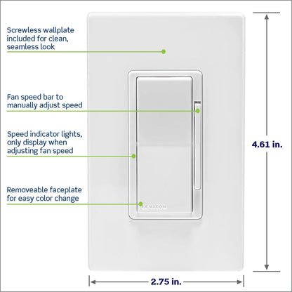Leviton Decora Smart Switch, Wi-Fi 2nd Gen, Neutral Wire Required, Works with Matter, My Leviton, Alexa, Google Assistant, Apple Home/Siri & Wired or Wire-Free 3-Way, D215S-1RW, White
