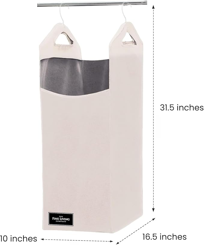 The Fine Living Co. Hanging Laundry Hamper Bag, Heavy Duty Hanger, Space Saving