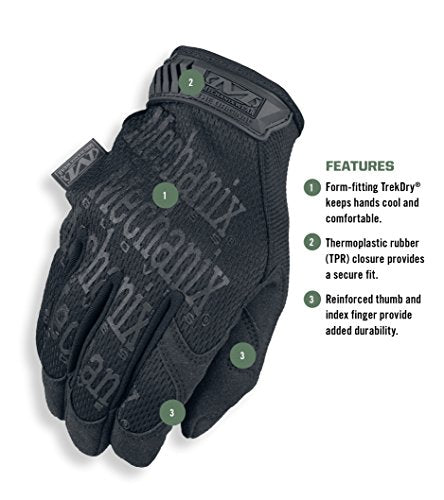 Mechanix Wear: The Original Covert Work Gloves with Secure Fit, Flexible Grip for Multi-purpose Use, Durable Touchscreen Safety Gloves for Men (Black, Small)