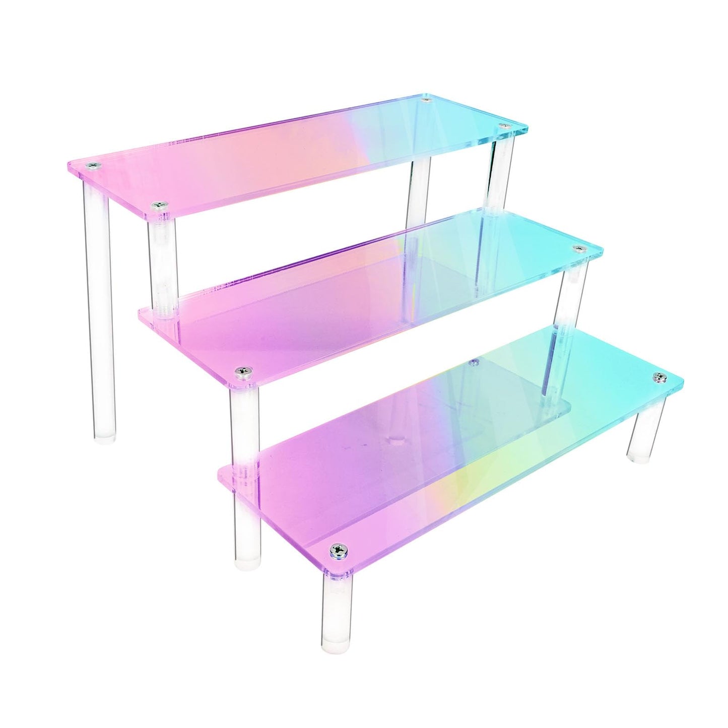 RICIPUSO Acrylic Display Stand, 3 Tier Iridescent Display Risers for Funko POP Figures, 9" Cupcakes Stand, Perfume Organizer, Riser for Display, Dessert Stand, Ornament Display Stand