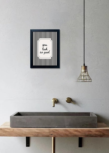 Black and White Bathroom Wall Art You Look So Good Framed Black Striped Bathroom Decor Modern Minimalist Canvas Print Painting Artworks for Wall