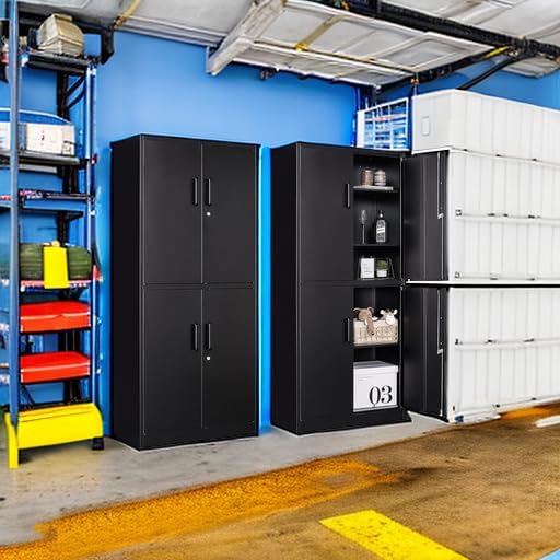 Metal Storage Cabinet with 3 Adjustable Shelves and 4 Doors, Steel Tool Cabinets