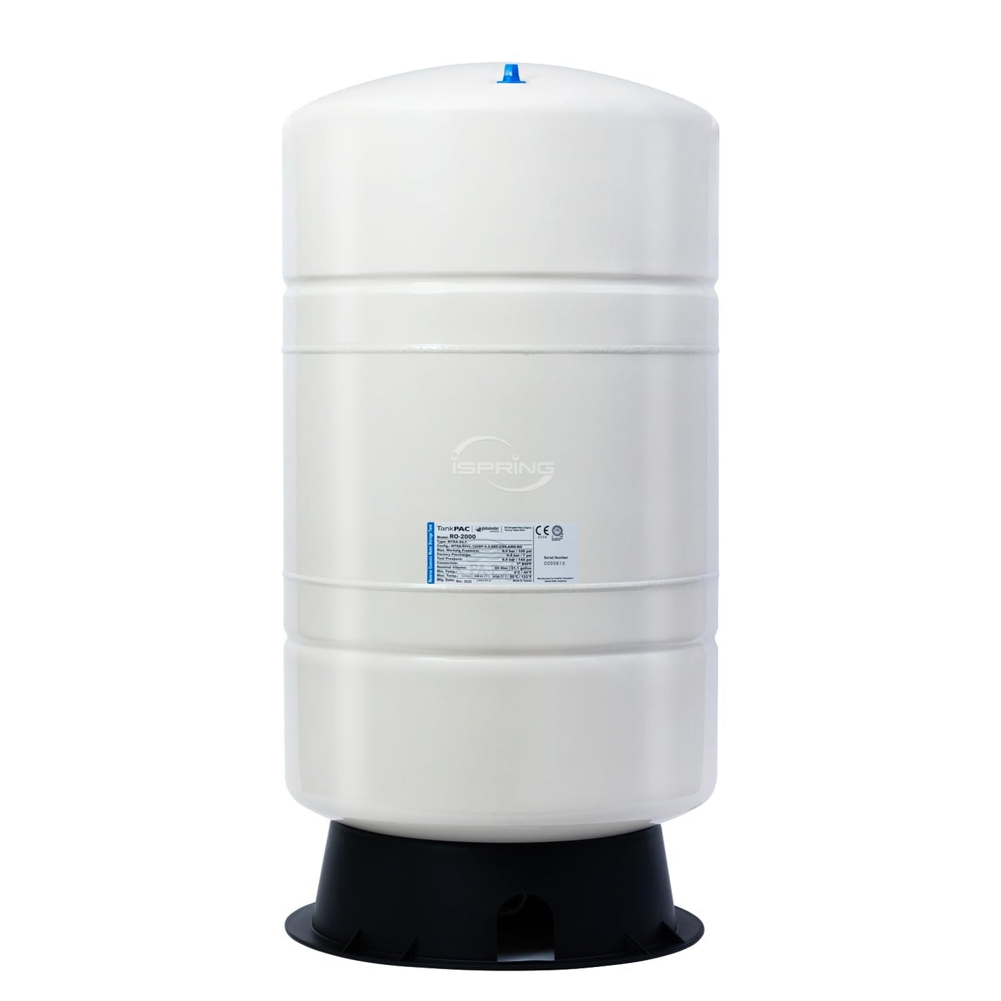 iSpring T20M 20 Gallon Pre-Pressurized Tank for Reverse Osmosis (RO) Systems with 14 gallons of Water Storage Capacity, White