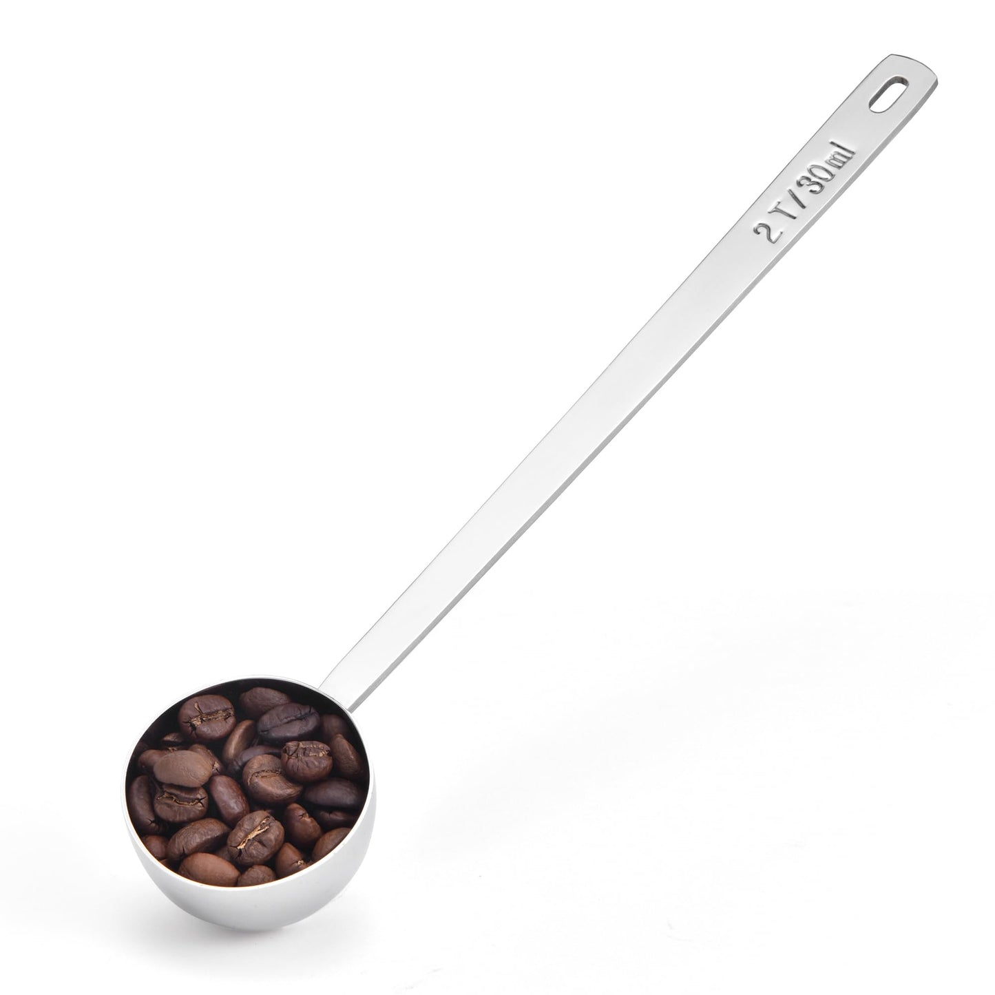 Lilybeam Long Handle Coffee Scoop: 8.6 Inch 18/8 Stainless Steel 2 Tablespoon Metal Measuring Spoon Tbsp Scoop for Coffee Beans, Grounds, Coffee Powder, Tea, Tall Jars (2Tbsp/30ml)