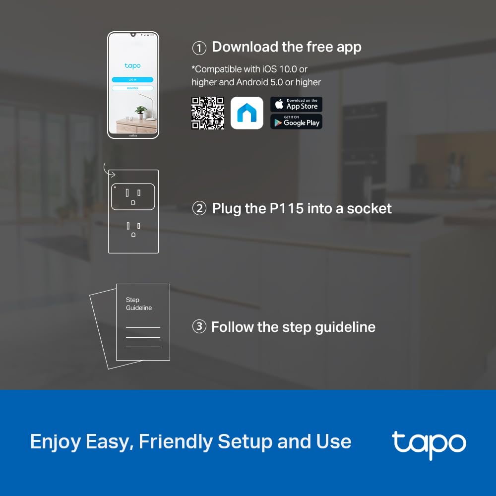 TP-Link 𝗧𝗮𝗽𝗼 Smart Plug Wi-Fi Mini, Energy Monitoring, Compatible with Alexa & Google Home & Samsung SmartThings, Timer, 15A/1800W Max, ETL Certified, 2.4G Wi-Fi Only, Tapo P115(4-Pack)