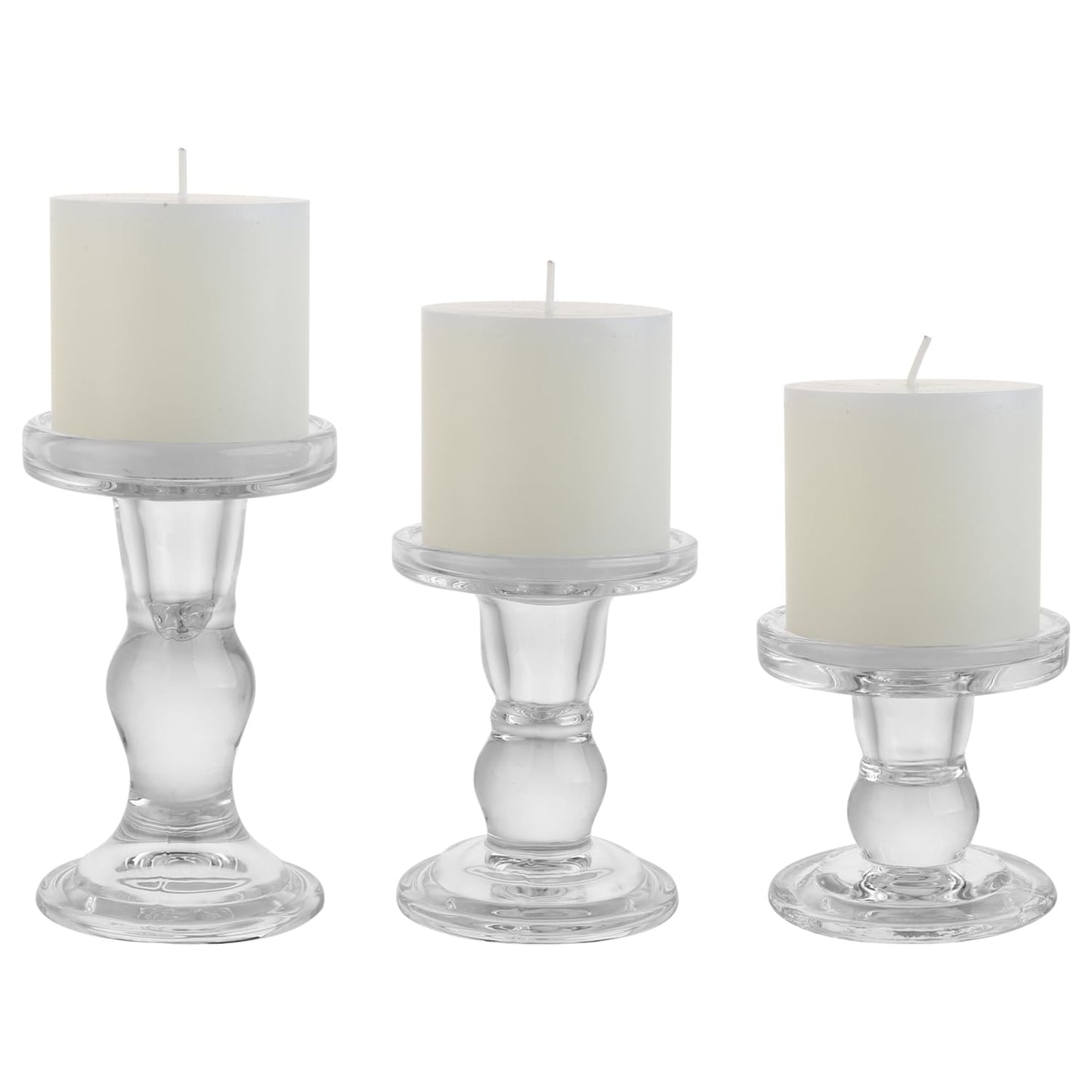 BTGLLAS 3-Piece Set of Glass Candlestick, Crystal Candlestick Holder Holder and Conical Candle, Christmas Candle Holder Decoration, Family Living Room Wedding Candle Holder (Clear)