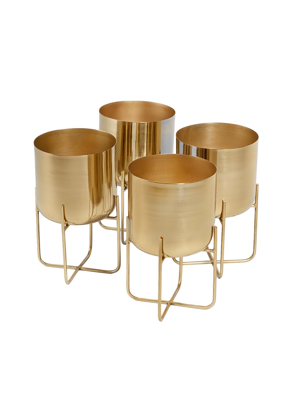Serene Spaces Living (Set of 4 Short Gold Planter with Detachable Metal Stand, Decorative Indoor Planter Pot, Flower Pots Stand for Living Room, Kitchen, Office, Measures 13" Tall and 7.25" Diameter