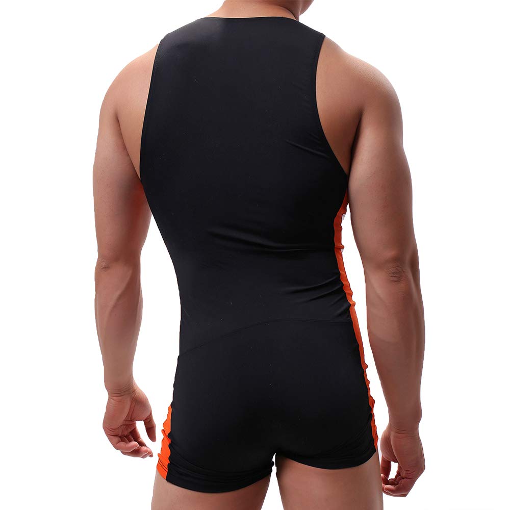 SPNSSTCR Men Bodysuit Sports Gym Athletic Supporters Undershirts Boxers Wrestling Singlets Jumpsuits Leotard (Black, Medium)