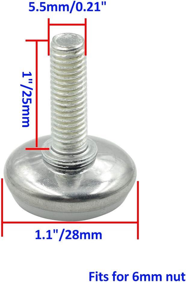 36PCS Screw on Furniture Glides Adjustable Furniture Leg Base Leveller M6 x