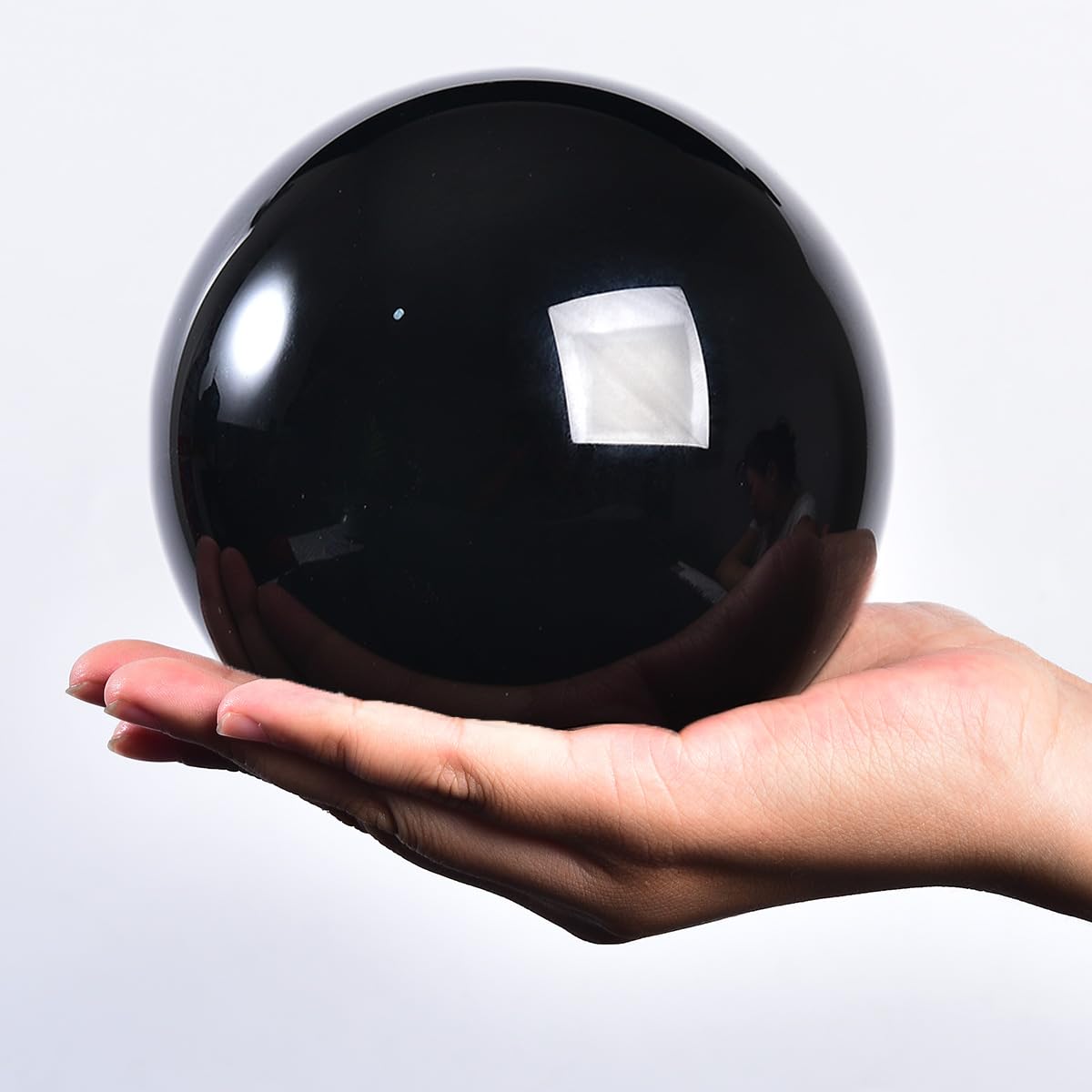 MOGEMT Large Black Obsidian Crystal Ball with Stand Healing Crystals Sphere for Meditation, Divination, Witchcraft 110-120mm/4.3-4.7"