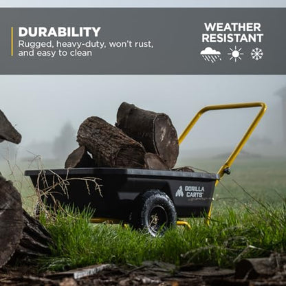 Gorilla Carts GCR-4 4 Cu. Ft Poly Yard Cart, 300-pound Capacity, Garden Cart with 30in x 24in impact-resistant poly bed and 10in pneumatic tires, Black/Yellow