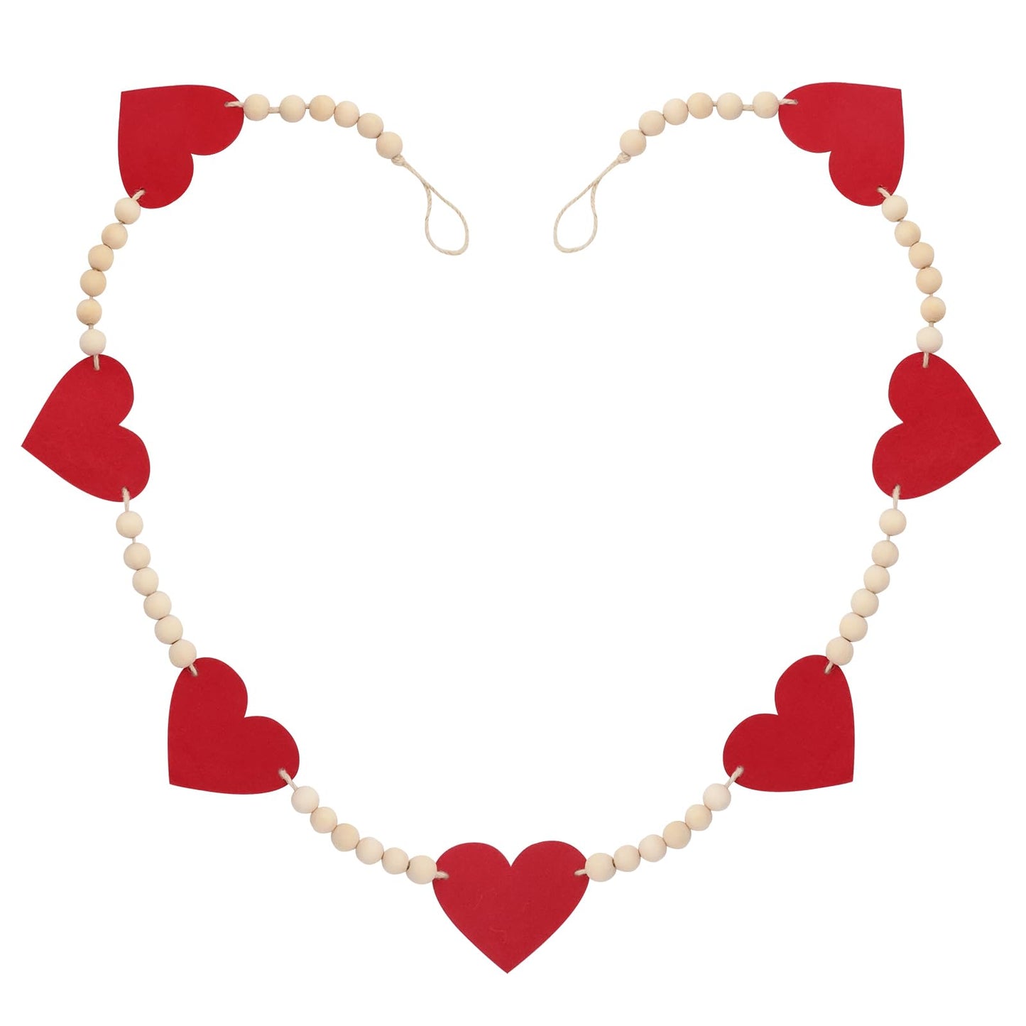 Valentine's Day Heart Decorations, Felt Hearts Wood Bead Garland Banner for Valentine's Day Decor
