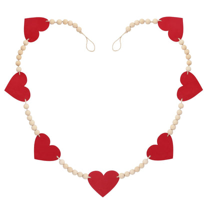Valentine's Day Heart Decorations, Felt Hearts Wood Bead Garland Banner for Valentine's Day Decor