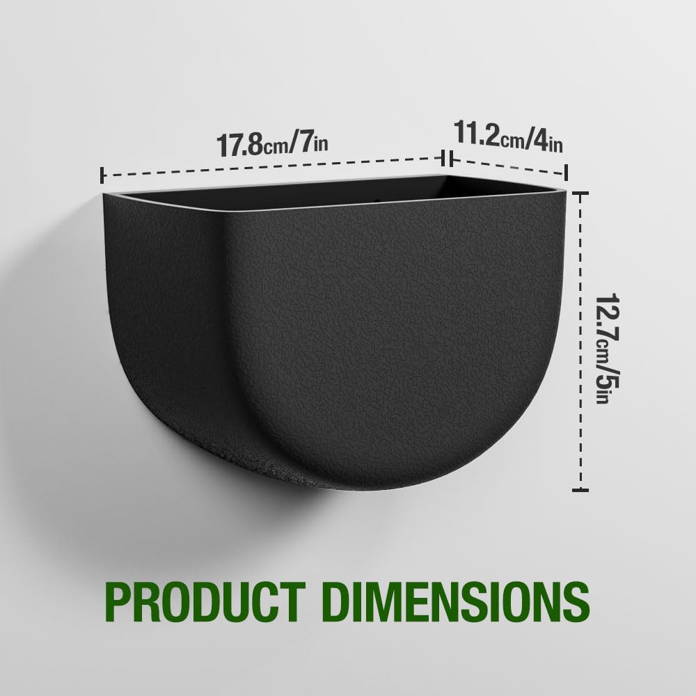 Asnext 2 Pack Wall Hanging Planter Pots for Indoor and Outdoor Plants, 7 Inch Half-Moon-Shaped Plastic Wall Planter, Wall Mounted Succulent Planters (Black)