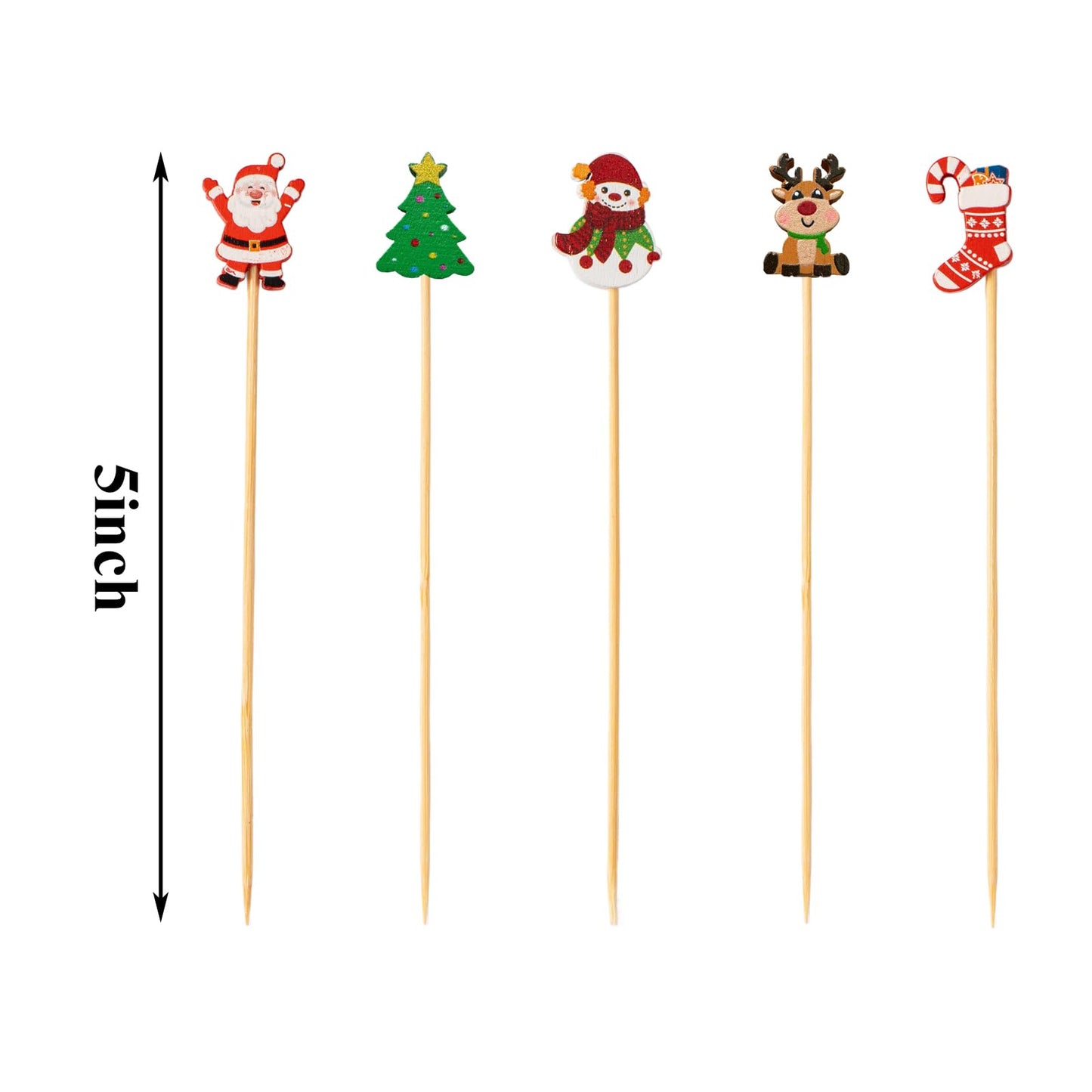 Jiesky 240 Counts Christmas Cocktail Picks Christmas Tree Snowflake Snowman Santa Claus Reindeer,4.7in Bamboo Cocktail Toothpicks Fruit Food Appetizer for Christmas Party Decorations 2024