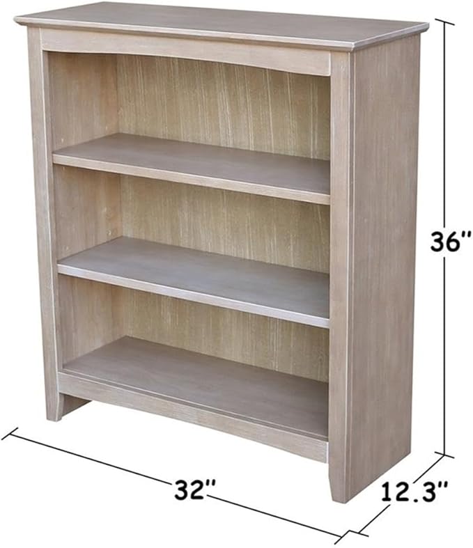 IC International Concepts, Shaker Solid Wood Bookcase, 2 Adjustable Shelves