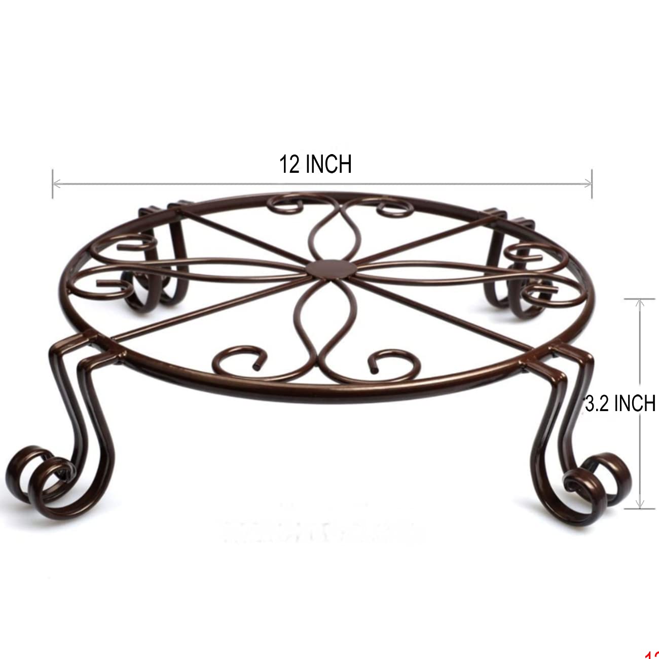 DearyHome 2 Pack 12" Plant Stands, Heavy Duty Rustproof Metal Plant Holders for Indoor and Outdoor Use, Wrought Iron Round Flower Stands for Patio, Balcony, and Garden (Bronze)
