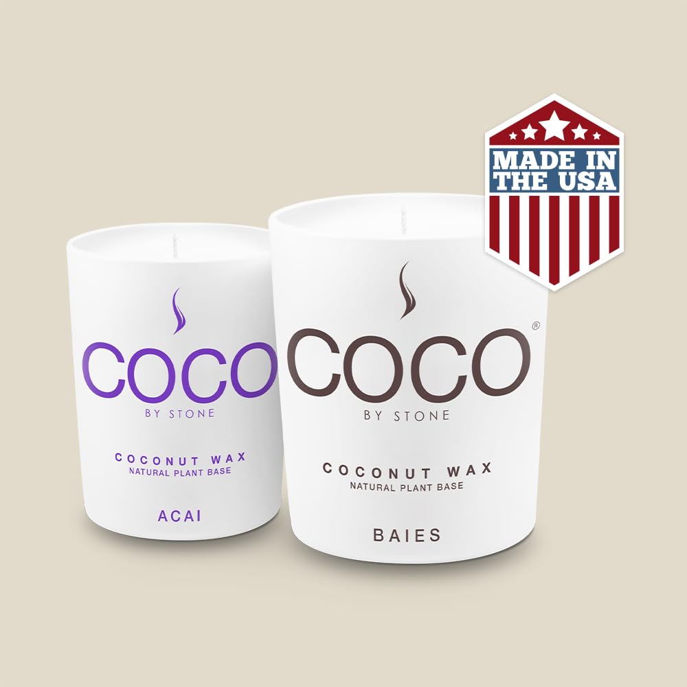 COCO by Stone 11oz Candle, Coconut Apricot Wax Candle for Home (Baies) Home Fragrance Products, 1 Wick Candle, Enhance Indoor Aroma, Vegan & Cruelty-Free, Clean Burning and Hand Poured Candle
