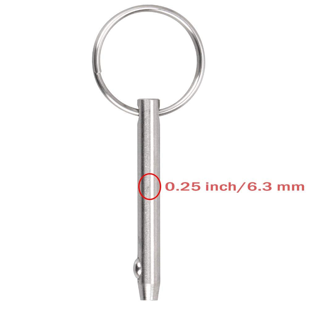 Quick Release Pin Bimini Top Pin Diameter 0.25 Inch, Total Length 3 Inch, Usable Length 2.4 Inch Full 316 Stainless Steel (4 PCS)