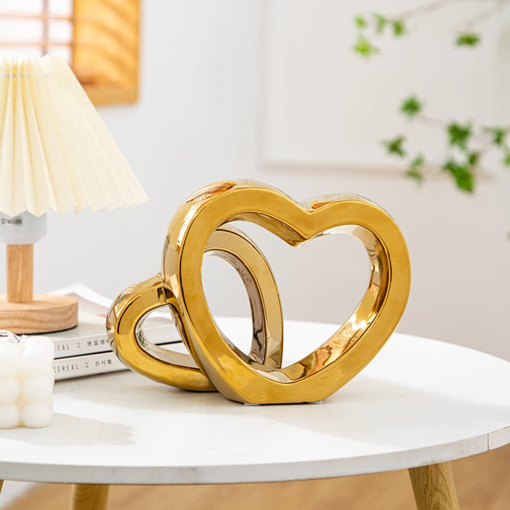 WEIDILIDU Home Decor Porcelain Heart Sculpture Modern Abstract Art Ceramic Statue GoldenTable Decorations for Dining Room Living Room Office Centerpiece (Golden W795)