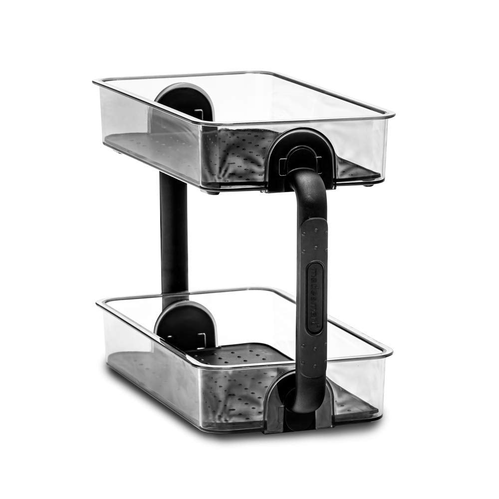 madesmart Tiered Spice Organizer, 8 Jars for Kitchen Essentials, Maximizes Vertical Storage for Salt, Pepper, Cayenne, Soft-Grip Lining, Dual Handles, Carbon