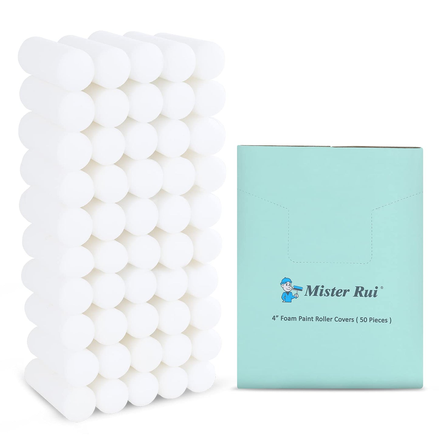 Mister Rui 10 Pack 4 Inch High Density Foam Paint Roller Covers - Small Mini Rollers for Painting Walls, Cabinets, Cupboards, Doors
