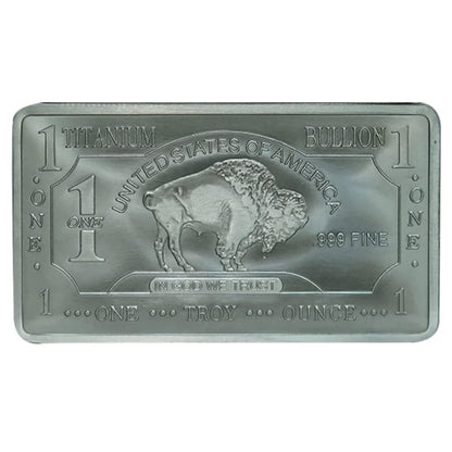 Titanium Bar w/COA - 1 oz One Troy Ounce .999 Pure Bullion Bar with Buffalo Design and Certificate of Authenticity