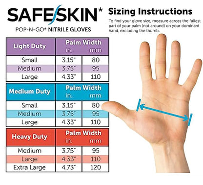 SAFESKIN Disposable Nitrile Gloves in POP-N-GO* Pack - Light Duty - Medium Size, Powder Free, Food Safe - 200 Count