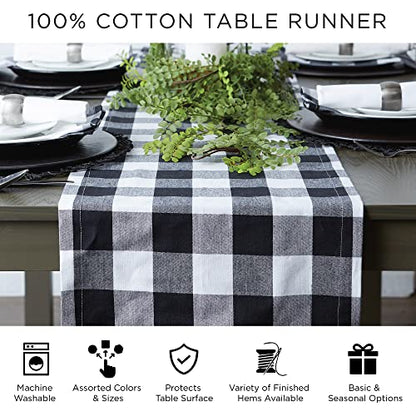 DII Orchard Plaid Collection Linen Tabletop Essentials, Table Runner, 14x72, Taupe/Red