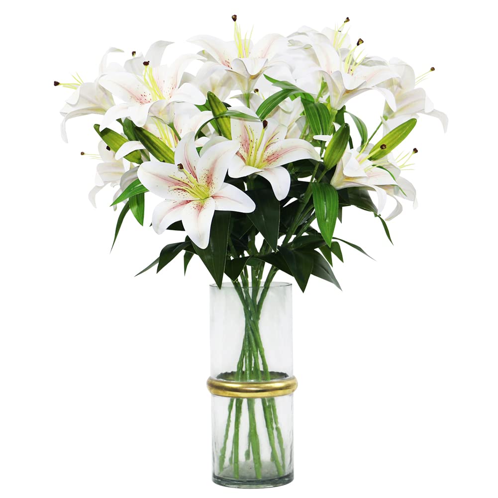 Olrla 60CM Long Artificial Lily 4PCS, toal 8 Blooming Flower Heads 4 Buds, 3D Print Fake Tiger Lily Flowers for Wedding Home Hotel Office Decoration (NO VASE)