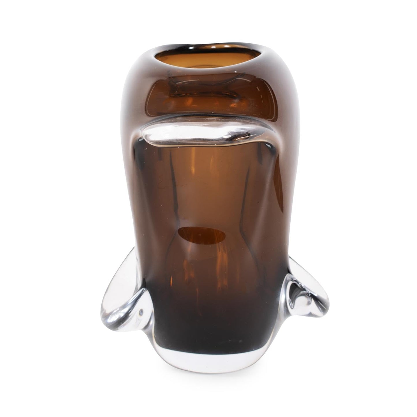 Howard Elliott Collection Smokey Umber Flared Edge Glass Vase Short, Handcrafted Amber Glass Vase with Sculpted Shape, Decorative Accent for Table, Shelf or Centerpiece, 9.875H x 12.25W x 5.875D