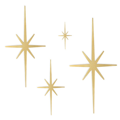 WOPARTY Mid Century Modern Black Starburst Wall Decor, 4 Piece Cast Metal Art Set, 8 Pointed Atomic Stars, Retro Home Decor, Multiple Sizes 13.7 * 7inch to 3.94 * 2.2inch (Gold)