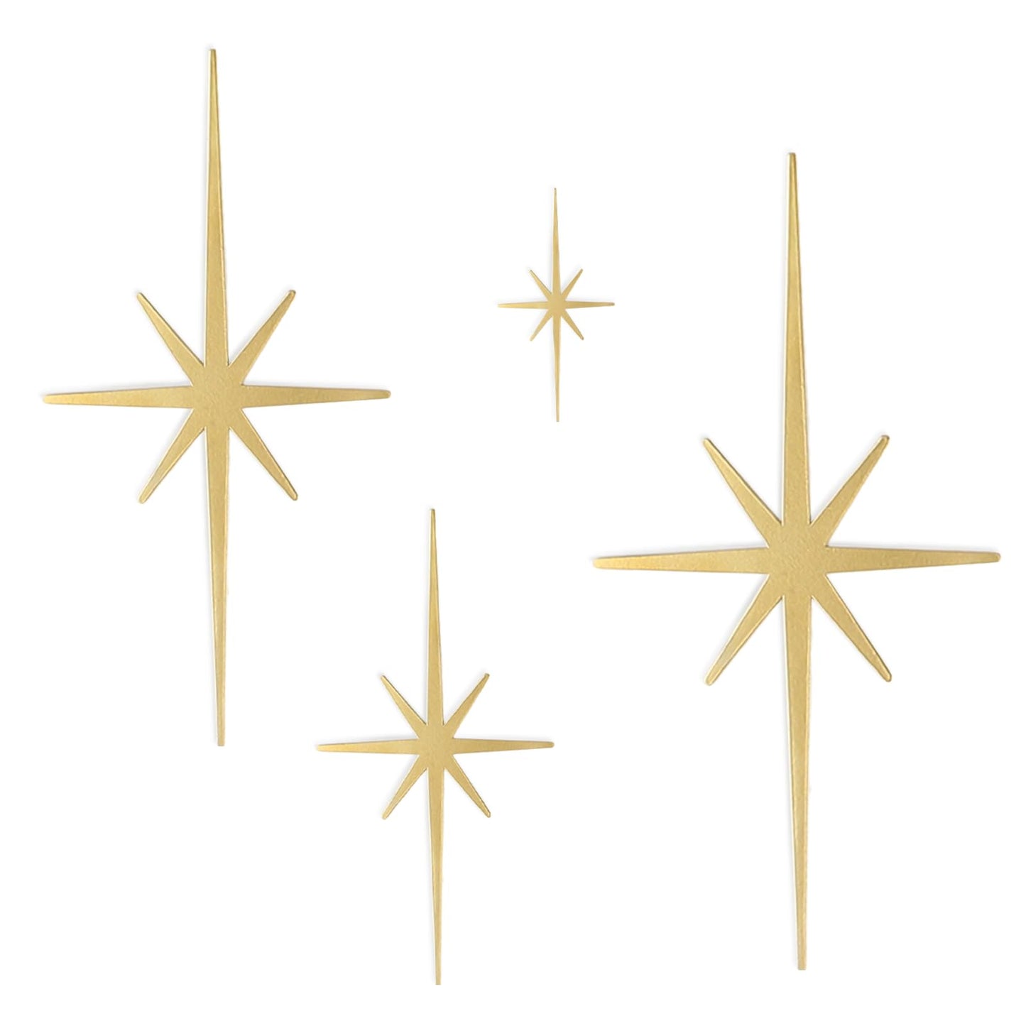 WOPARTY Mid Century Modern Black Starburst Wall Decor, 4 Piece Cast Metal Art Set, 8 Pointed Atomic Stars, Retro Home Decor, Multiple Sizes 13.7 * 7inch to 3.94 * 2.2inch (Gold)