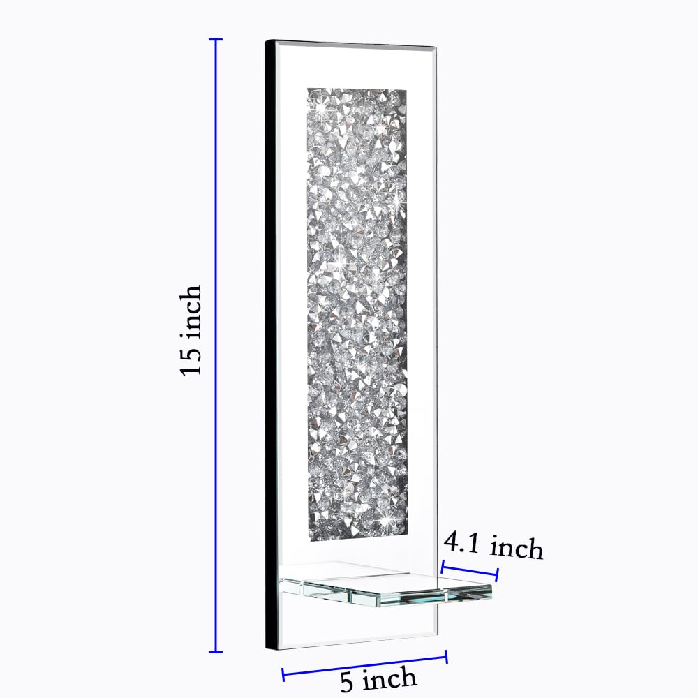 Pibeyer Crystal Crush Diamond Wall Candle holder set of 2, Rectangle Silver Mirrored Candle Sconces, Home Wall decoration for Living Room,Dining Room & Bedroom