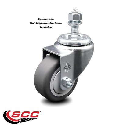 3" Swivel Caster with 1/2" Threaded Stem and Thermoplastic Rubber Wheel - 210 lbs. Capacity - Service Caster Brand