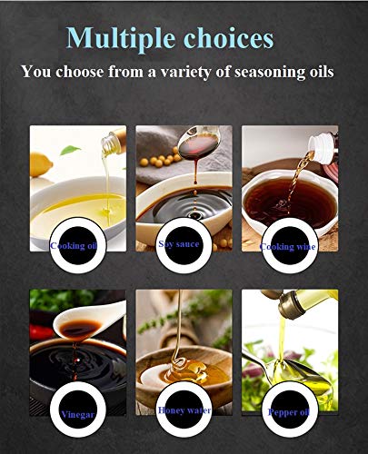 Olive Oil Dispenser Bottle, Liquid Condiment Container, 10 Oz Vinegar Dispensing Cruets With Dripless Capped Spout, Glass Decanter for Kitchen with Degree Scale