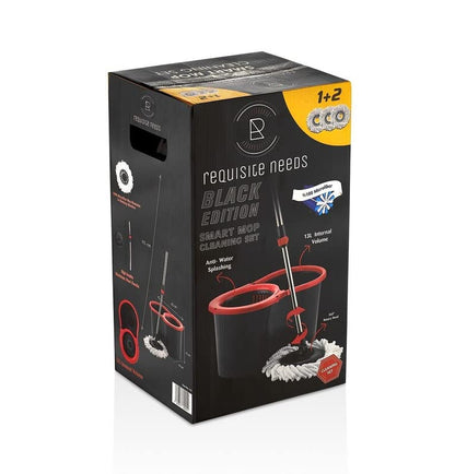 Requisite Needs Smart Spin Mop and Bucket Set – Black edition – Anti-splashing Strong And Sturdy Material – Easy Floor Moping System – 1x Bucket + 3 Replacement Mop Heads – 13 Liter (Mop + Bucket)