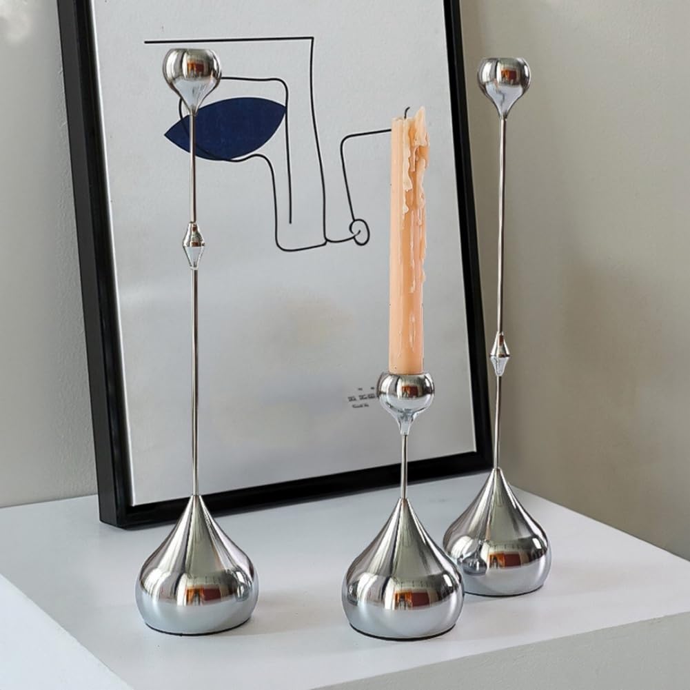 TKOWTB Candle Holder Silver Metal Candlestick Romantic Art Table Decoration for Home Dining,Wedding Photography Props