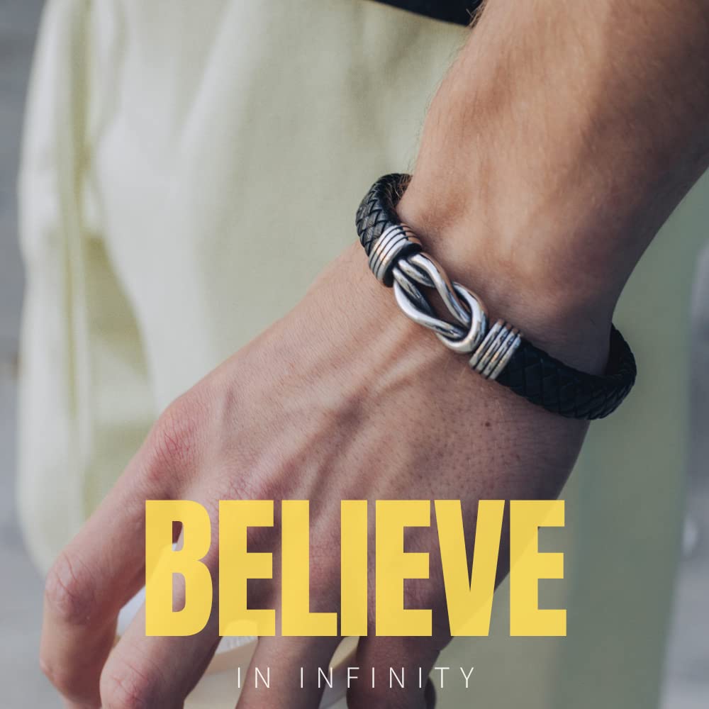 Jewellbox Men's Infinity Knot Leather Bracelet, Mens Leather Bracelet with Magnetic Clasp