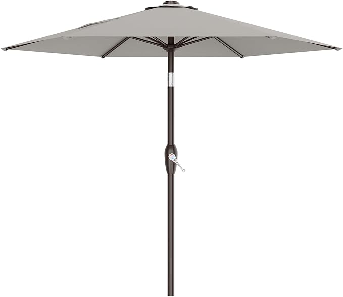 AreShark 7.5FT Patio Umbrella Table Market Umbrella with 6 Sturdy Ribs, Button Tilt/Crank Heavy-Duty Round Outdoor Umbrellas for Garden, Deck, Backyard,and Pool, Foggy Gray