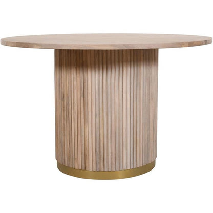 Meridian Furniture 876-T Oakhill Collection Modern | Contemporary Dining Table with White Oak Finish, Solid Mango Wood, Brushed Gold Base, Fluted Wood, 48" W x 48" D x 30" H, Natural