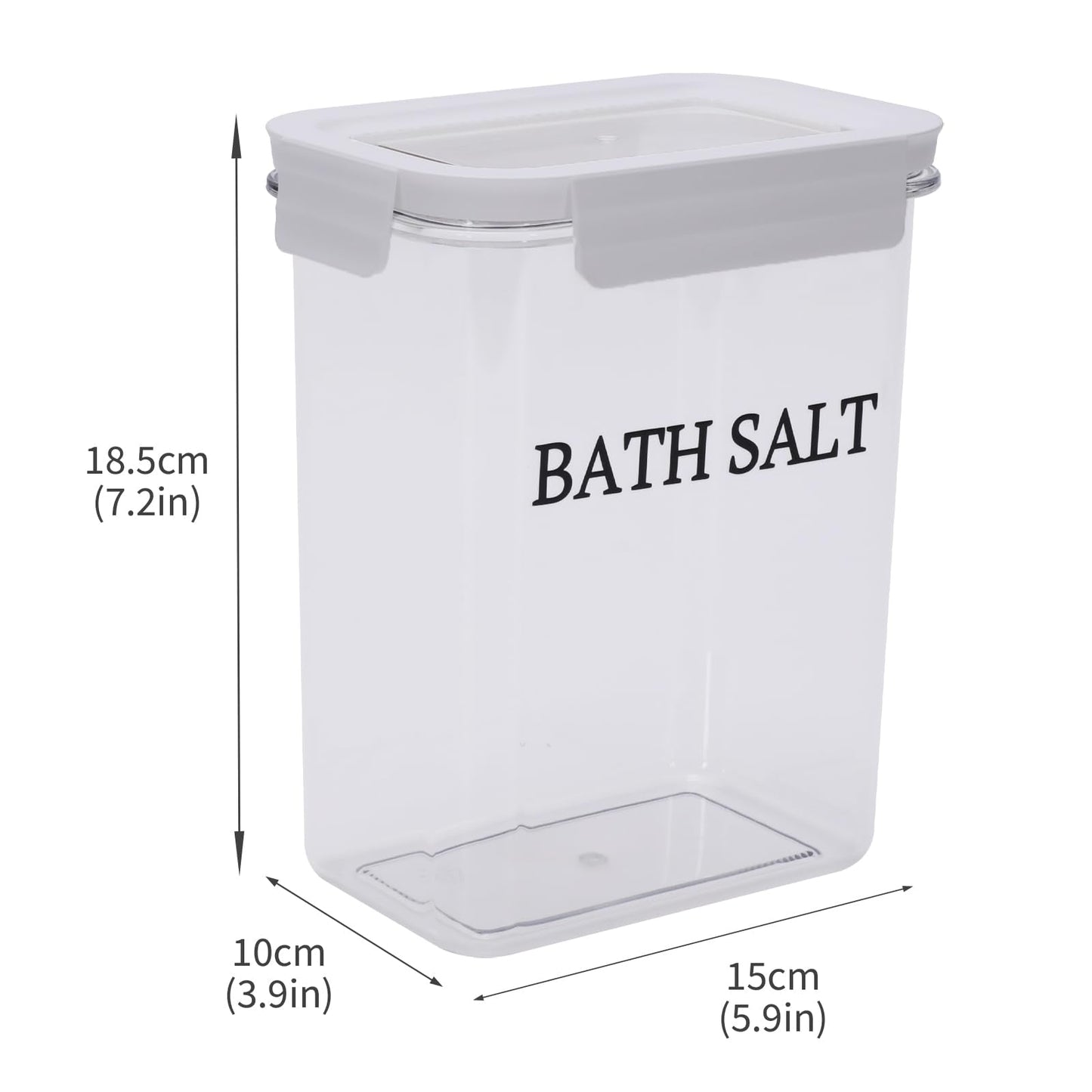 Qinpufu 61 oz Bath Salt Jar, Plastic Bath Salt Container with Scoop, Airtight Storage with Locking Lids, Stackable Clear Canister for Epsom Salt, Bathtub Accessories