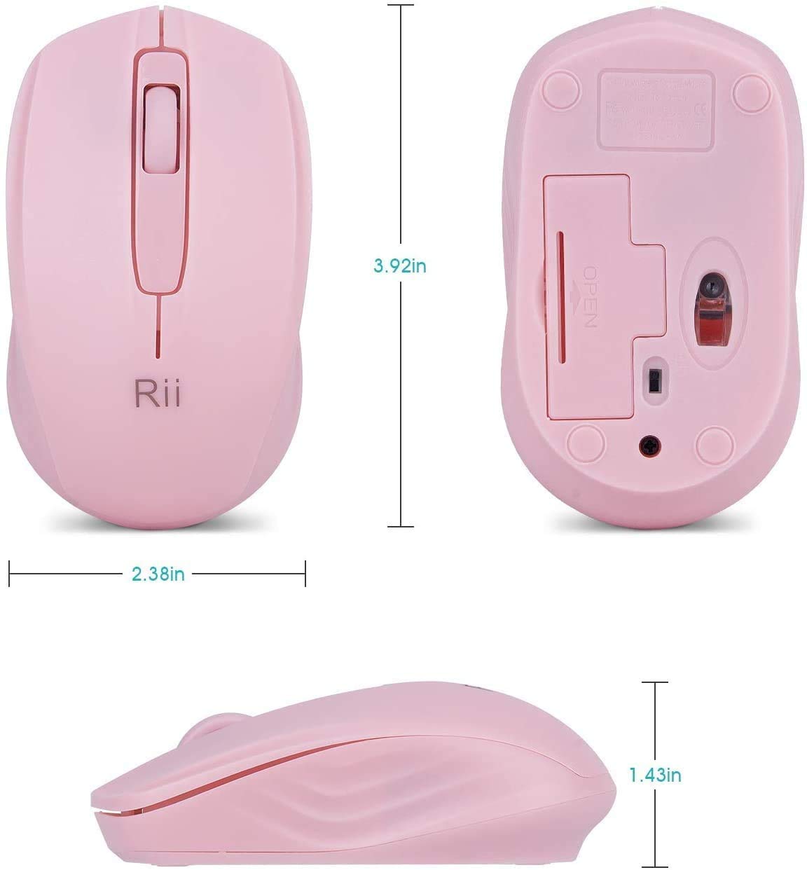 Rii Wireless Mouse, 2.4G Portable Computer Mice for PC, Laptop, Windows,Office Included Wireless USB dongle (Black)