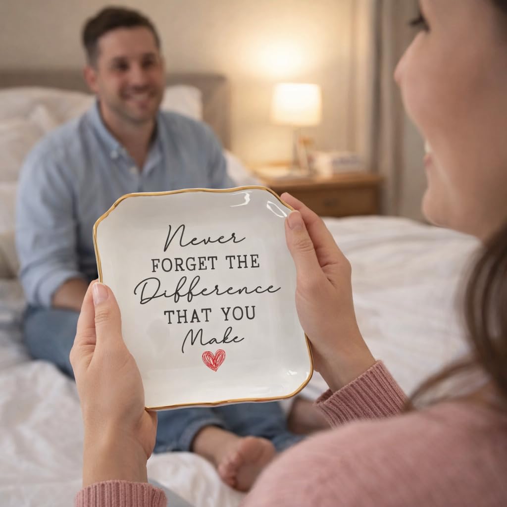 Never Forget the Difference You Make Jewelry Dish – Ceramic Ring Dish Tray for Teacher Appreciation Gifts, Thank You Gifts for Women, Inspirational Trinket Tray Home Decor