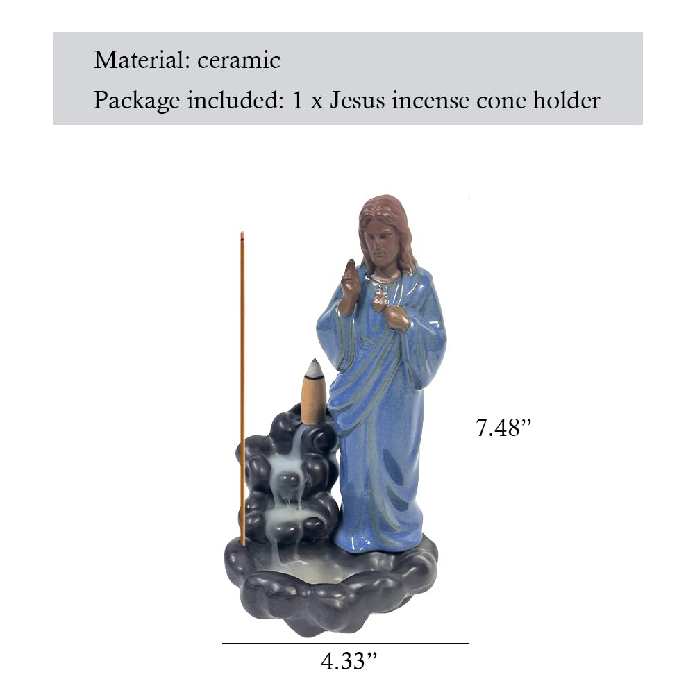 OLizee® Ceramic Jesus Incense Holder Waterfall Incense Cone Burner Backflow Incense Cone Holder Backflow Incense Cone Burner Incense Stick Holder for Meditation Yoga