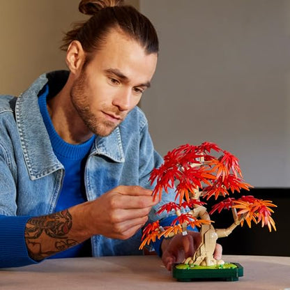 LEGO Botanicals Japanese Red Maple Bonsai Tree - Artificial Plant Building Set with Red & Orange Leaves, plus a Buildable Pot - DIY Home Decor Gift For Adults - 10348